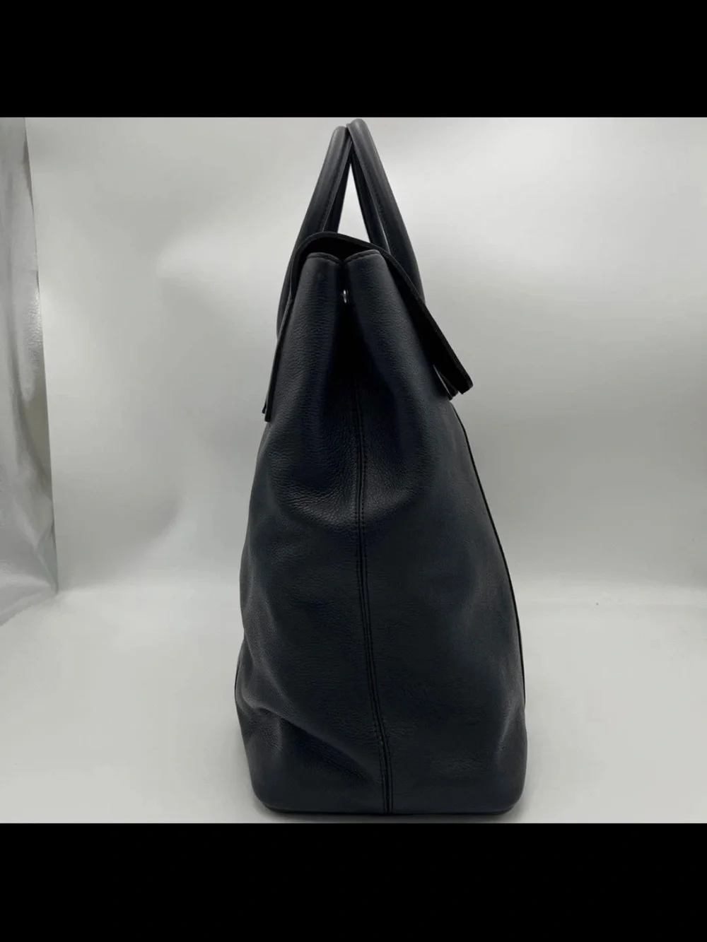 Mulberry Navy Leather Tote with Cream and Olive Center Stripe